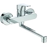 Ideal Standard – Cerabase Wand-Küchenarmatur, Ausladung 200 mm, mit FirmaFlow Kartusche, Schwenkbereich 180°, Aufputz, verstellbare S-Anschlüsse, Chrom