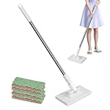 Wischmopp Mit Druck Klemm System, Bodenwischer Bodenreinigung Mit 4 Wiederverwendbare Mikrofasertücher, Wischer Mop Ohne Händewaschen, Für Küche Schlafzimmer