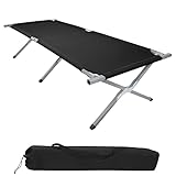 BB Sport Feldbett Klappbett 190 x 64 x 41 cm Stabiles Campingbett 180kg Belastbar Tragbar Bequem Reise Liege Stahlrohr 600D Oxfordgewebe Tragetasche Gästebett Klappbar, Farbe:Schwarz