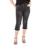 Nina Carter P200 Damen Capri Jeanshosen Große Größen HIGH Waist Jeans Sommer Hose Used-Look (48, Dunkelgrau (P200-3))