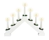 Holz Schwibbogen 39 cm mit 7 LED Kerzen und Timer - weiß - Weihnachtsdeko mit Beleuchtung - Adventsleuchter Lichterbogen Kerzenbrücke Fenster Deko Batterie betrieben