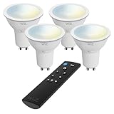 REV LED-Leuchtmittel WiZ, GU10, 5,5W, 2.700-6.500K, WLAN, App-Steuerung, Alexa & Google-Assistant, 4er Set + Fernbedienung