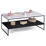 IDMarket - Couchtisch Alaska, Doppelplatte, Marmor-Effekt und Schwarz, Metallfüße