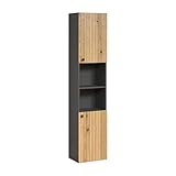 trendteam smart living - PureBliss - Hochschrank - Anthrazit/Evoke Eiche - Rillenoptik - 2 offene Fächer + 4 Einlegeböden - (BxHxT) 40 x 186 x 31cm - Badezimmerschrank mit edlen Metallgriffen