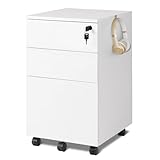 DEVAISE Rollcontainer mit 3 Schubladen, Mobiler Aktenschrank mit Rollen, Druckertisch für DIN A4/Legal/Letter, Schreibtisch Unterschrank für Büro und Home Office, Weiß