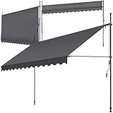 tectake® Klemmmarkise mit Handkurbel, Balkon Markise ohne Bohren, Markise höhenverstellbar, UV-beständig, wasserabweisend, Terrassenüberdachung, Sonnenschutz Terrasse & Balkon, 350 cm - schwarz/grau