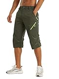 KEFITEVD Herren 3/4 Radhose MTB Hose mit Zip-Taschen Stretchbund Caprihose Outdoor Trekkinghose Schnelltrocknend Wandern Trekking Shorts Männer Dunkeloliv 34