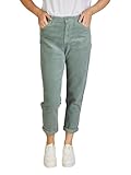 DENIMFY Cordhose Damen Mom Fit High Waist Gerades Bein Stretch DFLisa Cord Hose Pants Reißverschluss Taschen Einfarbig Blau L, Größe:L, Farben:Mineral Green
