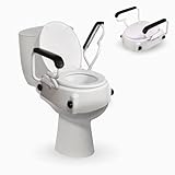 Mobiclinic®, Toilettensitzerhöhung mit Klappbaren Armlehnen, Tajo, 19 cm, mit Deckel, Höhenverstellbar (3 Stufen), Kippbar, Ideal für Senioren & Menschen mit Behinderung, Weiß