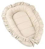 PIMKO Babynest mit rüschen Babynestchen für Baby Kuschelnest Babykokon für Säuglinge und Neugeborene 100% Baumwolle Nestchen für Zuhause oder als Baby Nest 55 x 90 cm (Beige)