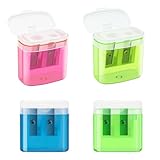 JEFURE Anspitzer mit Behälter 4 Stück 4 Farben, Anspitzer mit Doppellöchern und Deckel, Handheld Bleistiftspitzer für Dicke und Dünne Stifte, Anspitzer Kinder, Dosenspitzer für Schule Büro