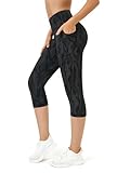 Flatik Sporthose Damen 3/4, Blickdicht Laufhose, Sport Leggings Fitnesshose Laufende Leggings L