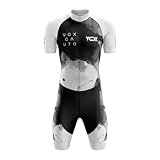 VOXCAUTQ Triathlon Anzug Herren Einteiler Kurzarm - Skinsuit Radtrikot mit dickem Sitzpolster,3 Taschen,Atmungsaktiv Schnell Trocknend für Schwimmen,Radfahren,Laufen (Typ-10,XL)