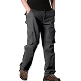 Cargohose Herren Loose Fit, Outdoorhose Herren Lang, Wanderhose Mehrere Taschen Trekkinghose Vintage Freizeithose Einfarbig Arbeitshose Praktische Abriebfeste Überziehhose Für Männer