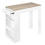 WOLTU Stehtisch Bartisch Bistrotisch, mit 1 Schublade 3 Ablagen, mit Weinregal, Küchentisch für Bar Küche Wohnzimmer Esszimmer, 100x100x50 cm, Weiß + Helle Eiche