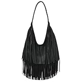 ZSLFCBD Handtasche Damen Lange Quasten Umhängetaschen Für Weiche Lässige Hobos Achseltasche Weibliche Tote-schwarz