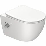 Dusch WC mit Integrierter Düse, Hänge WC mit Bidet Funktion, Taharet WC mit Nanobeschichtung, WC Dusche mit Armatur, WC Sitz mit Absenkautomatik, 53×36×35 cm