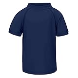 LACOFIA Jungen Kurzarm Badeshirt Kinder Sonnenschutz Schwimmshirt Kinder Rashguard Schnelltrocknendes Marine 13-14 Jahre(Etikett 14)