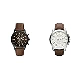 Fossil Townsman Uhr für Herren, Chronographenwerk & Grant Uhr für Herren, Quarz-Chronographenwerk, mit Edelstahl- oder Lederarmband, Weiß und Braun, 44MM