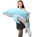 Aiuidun Delfin Kuscheltier,Stofftier Delfin Plüschtier Plüschkissen Superweiches Meerestier Plüschspielzeug Puppen für Jungen Mädchen Schlafkissen Geschenk (70cm/27.55inch, Blue)