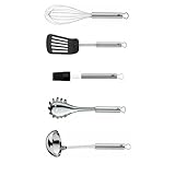 WMF Set 5-teilig Profi Plus Küchenhelfer Set, Suppenkelle Edelstahl 30 cm und Spaghettilöffel 32 cm und Schneebesen Edelstahl 25 cm und Pfannenwender Kunststoff 32,2 cm und Silikon-Backpinsel 20 cm