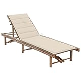 Mengtu Sonnenliege mit Auflage Gartenliege Liegestuhl Balkonliege Strandliege Gartenmöbel Relaxliege Relaxsessel Terrassenliege Bambus Creme Gartenmöbel