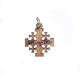 SHUCK24 Jerusalemkreuz aus echtem Olivenholz, in Handarbeit hergestellt und geweiht in der Heiligen Auferstehungskirche in Jerusalem