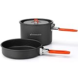 Odoland Camping Geschirr Set mit Camping Topf 2.4 L, Camping Bratpfanne 1.2 L, Camping Kochset für Camping Outdoor Kochen Wandern Reisen