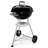 Weber Compact Kettle Holzkohlegrill, Ø 47cm Grillfäche, BBQ Grill mit porzellanemaillierten Deckel & Kessel, Dreibein-Ständer & Räder, verchromter Grillrost - Schwarz (1221004)