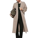 Damen Strickjacke mit offener Vorderseite, langärmelig, lässig, gestrickt, Revers, Warmer Mantel mit Taschen