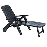 Tomaino - Sonnenliege aus Kunststoff für den Außenbereich, Meer, Pool, Camping, Rückenlehne in 5 Positionen verstellbar, zusammenklappbar, mit Rädern für einfachen Transport (schwarz)