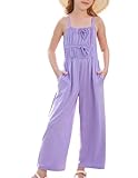 GRACE KARIN Mädchen Jumpsuit Elastische Taille Spaghetti-Träger Quadratischer Ausschnitt Einteiler Lila 7-8 Jahre