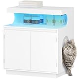 Hzuaneri Katzenschrank, Katzenklo Schrank mit Regal, Versteckte Katzentoilette für den Innenbereich mit Ferngesteuerter Lichtleiste, 68 x 48 x 74 cm, Katzenhaus für große Katzen, Weiß CB85803XEU