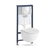 LAVITA | Vorwandelement Solido Start + Wand Hänge WC Sofi One Weiß Spülrandlos + WC-Sitz SoftClose | Verchromter Knopf | Komplettset | Unterputz Spülkasten | Toilette Komplett Sett |