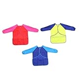 DIKACA 3Stücke Teiliges Malschürzen für Wasserdichte Kunstkittel mit Langen Ärmeln Rot Royalblau und Gelb für Basteln Jahre Leicht zu Reinigen