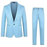 Leichte Sommer-Anzugjacke für Herren Einfarbige Herren Business New and Fashion Slim Fit Color Classic Single Freizeitanzug Leicht Elegant Trachtenjacke Leichte Hochzeits (Blue, XXXL)