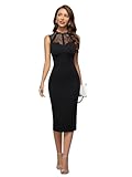 GORGLITTER Figurbetontes Kleid Damen Elegant Spitzenkleid Lang Kleid Mit Schlitz Tank Kleid Midi Schwarz XL
