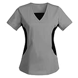 Dyhxuan Kasacks Damen Pflege Kurzarm Medizinische Uniformen V-Ausschnitt Medizin Pflegebekleidung mit Taschen Farbblock Krankenpfleger Altenpflege Pflegeheim Schlupfkasack Berufskleidung Frauen