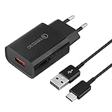 USB Ladegerät, 18W Schnellladegerät 3A Quick Charge 3.0 USB Netzteil mit Ladekabel für Samsung Galaxy S8, S8 Plus, S9, S10, S10 Plus, S10e, S20, S21, S22, A51, A52, A40, A14, Z Flip3, Z Fold2 5G