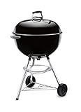 Weber Bar-B-Kettle Holzkohlegrill, Ø 57cm Grillfläche, BBQ Grill mit porzellanemaillierten Deckel & Kessel, Dreibein-Ständer & Räder, verchromter Grillrost - Schwarz (1331004)