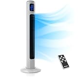 Brandson - Turmventilator mit Fernbedienung 96 cm - Preisträger 2025 - mobiler Lüfter leise - Standventilator mit Oszilation - 3 Geschwindigkeiten 3 Modi - Timer - Ventilator - GS - Perlweiß