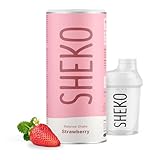 SHEKO Erdbeere Mahlzeitersatz Shake + Shaker - 25 Shakes pro Dose - Proteinreich, Glutenfrei & Natürlicher Geschmack - Diät Shakes zum Abnehmen