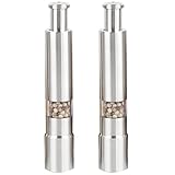 Ohulelks 2-Teiliges Manuelles Salz- und Pfeffermühlen-Set, Edelstahl-Druckknopfmühle, Daumenmühle für Schwarzen Pfeffer, Meersalz