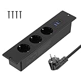 Versenkbare Steckdose 3 Fach, Einbau Steckdosenleiste mit 3 USB, Einbausteckdose Mehrfachsteckdose, Tischsteckdose mit 3 USB, Tischplatte Versenkte Steckdose - Schwarz