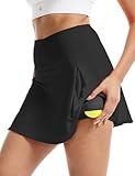 FitsT4 Sports Damen Tennisröcke Hohe Taille Rock Golf Athletisch Laufen Lässig Sport Minirock Workout Rock mit Taschen,Schwarz,M