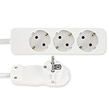 REV Steckdosenleiste SMART - Mehrfachsteckdose 3-Fach mit Flachstecker - ideal für die Verwendung hinter Möbel, Kabel 2m, max. 3680W, weiß