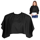 Telooco Kurz Umhang Friseur Friseurumhang Erwachsene Wasserdichter Umhang mit Dauerwelle und Gefärbtes Haar Umhang Haare Schneiden Haarschneideumhang mit Verstellbar Nackenband (Schwarz)