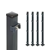 4x Zaunpfosten zum Aufschrauben mit Bodenplatte | Anthrazit (RAL 7016) | für Mattenhöhe 100/103 cm | UV- und witterungsbeständig