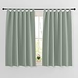 PONY DANCE Kurze Vorhänge Salbeigrün Blickdichte Vorhänge Kinderzimmer Blackout Curtain Fenstergardinen Küche Verdunklungsvorhänge Schlaufenschal 2er Set H 145 x B 140 cm