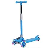 Roller Kinder für 3–12 Jahre, Kinder Roller mit Verstellbaren Höhe, LED Leuchtenden Räder Kinderroller, Stoßdämpfendes Design, Leicht zu Lenken, Balance-Trainings-Roller für Kinder | FLASHRIDE (Blau)